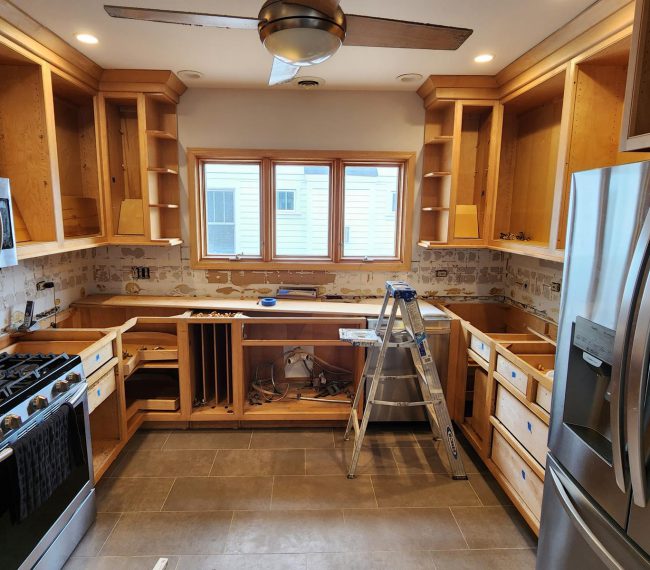 Before kitchen cabinet spray painting